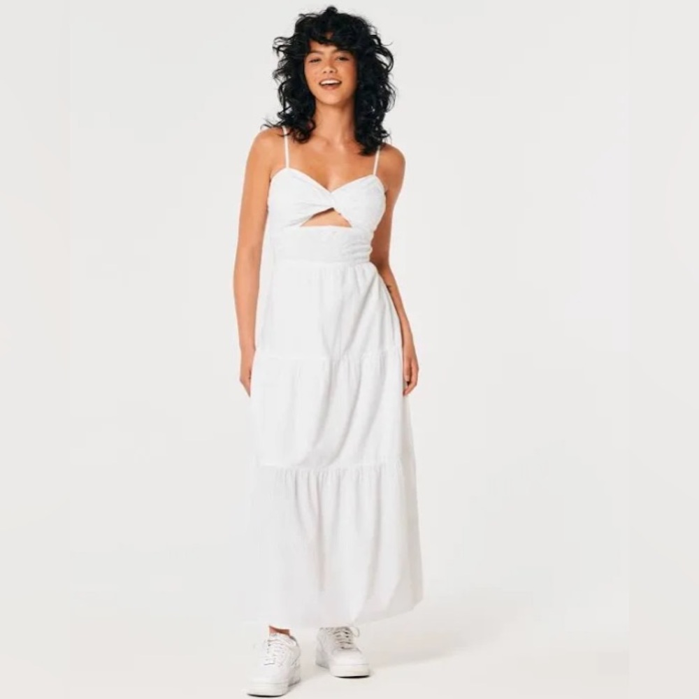 Hollister white “social tourist” eyelet cutout maxi dress